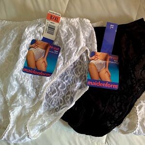 NWT! 3-Maidenform Hi-Cut Lace Panties 
-2 White  & 1 Black